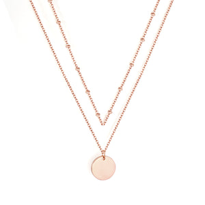 14K Gold & Rose Double Layer Cake Pendant Necklace 45+5cm