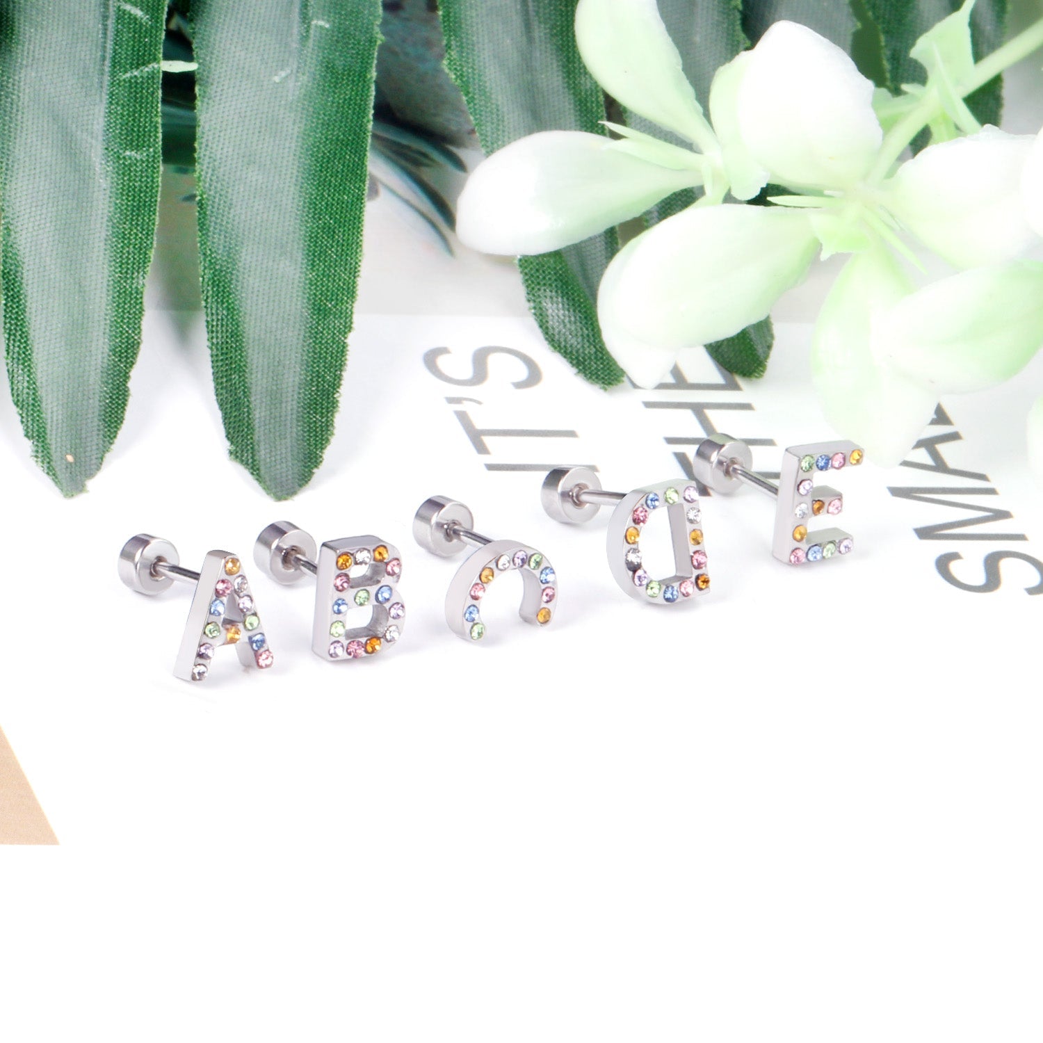 12 pairs Steel/Gold Monogram Screwback Earrings A-Z asonjewelry