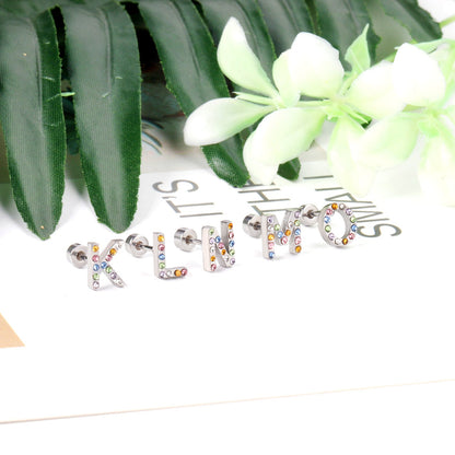 12 pairs Steel/Gold Monogram Screwback Earrings A-Z asonjewelry