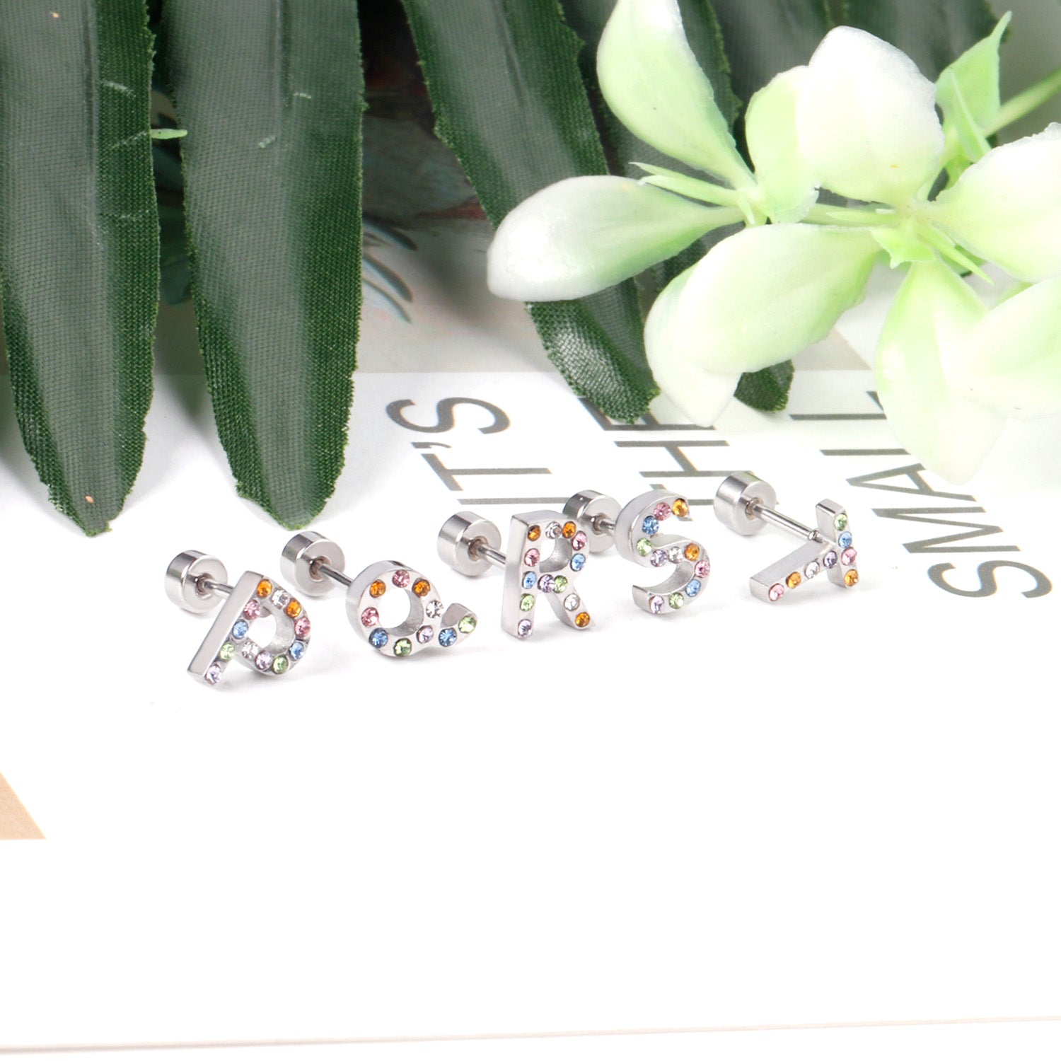 12 pairs Steel/Gold Monogram Screwback Earrings A-Z asonjewelry