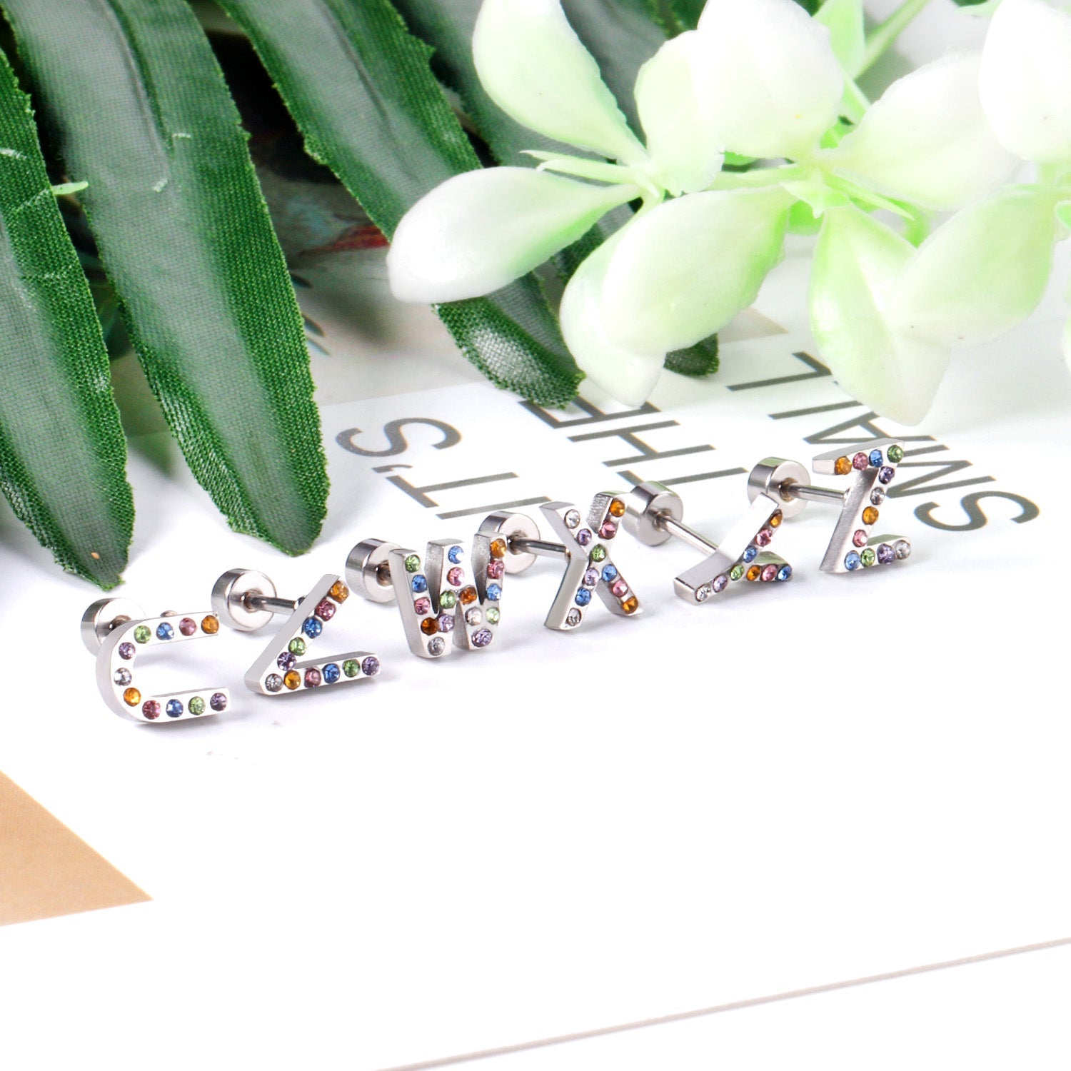 12 pairs Steel/Gold Monogram Screwback Earrings A-Z asonjewelry