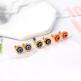 12 pairs Screw In Color Mixed Cat Eye Stud Earrings Gold