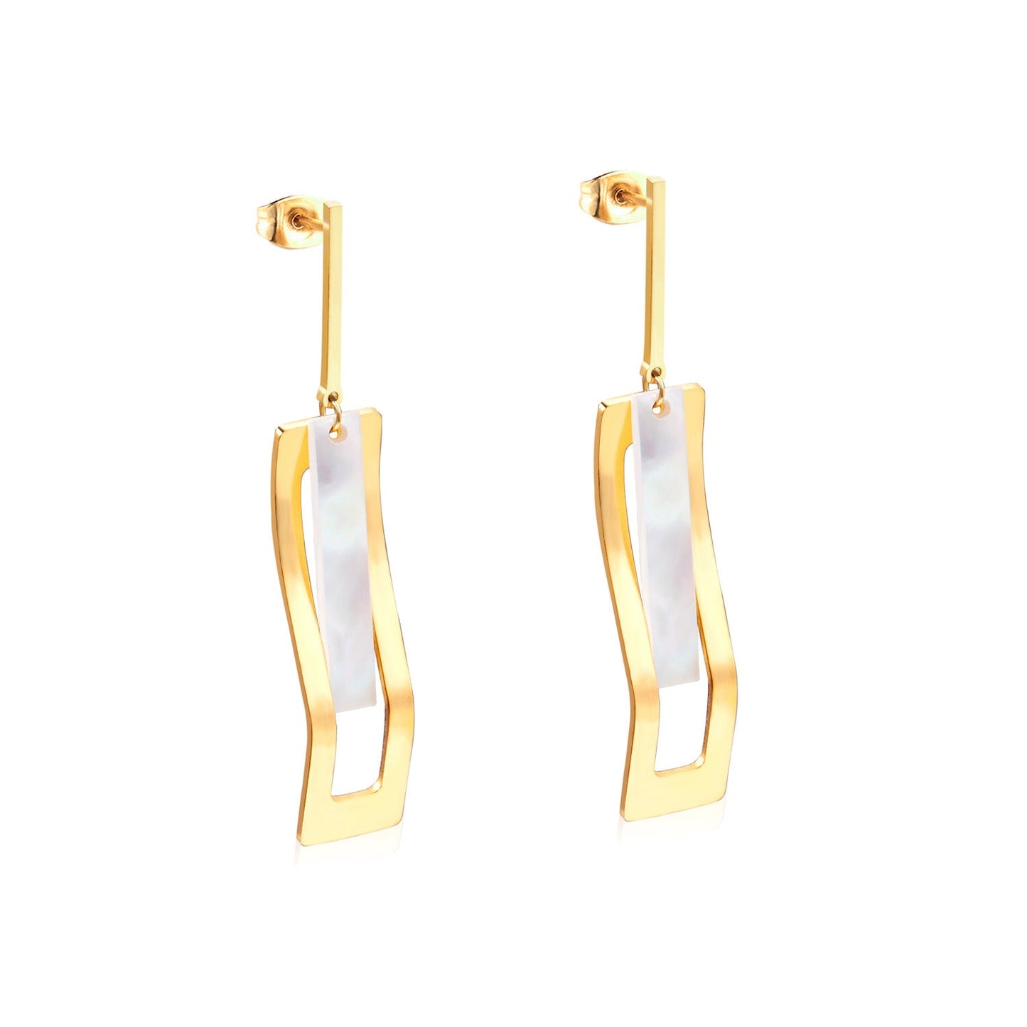 Gold with black - white shell cut earrings asonjewelry