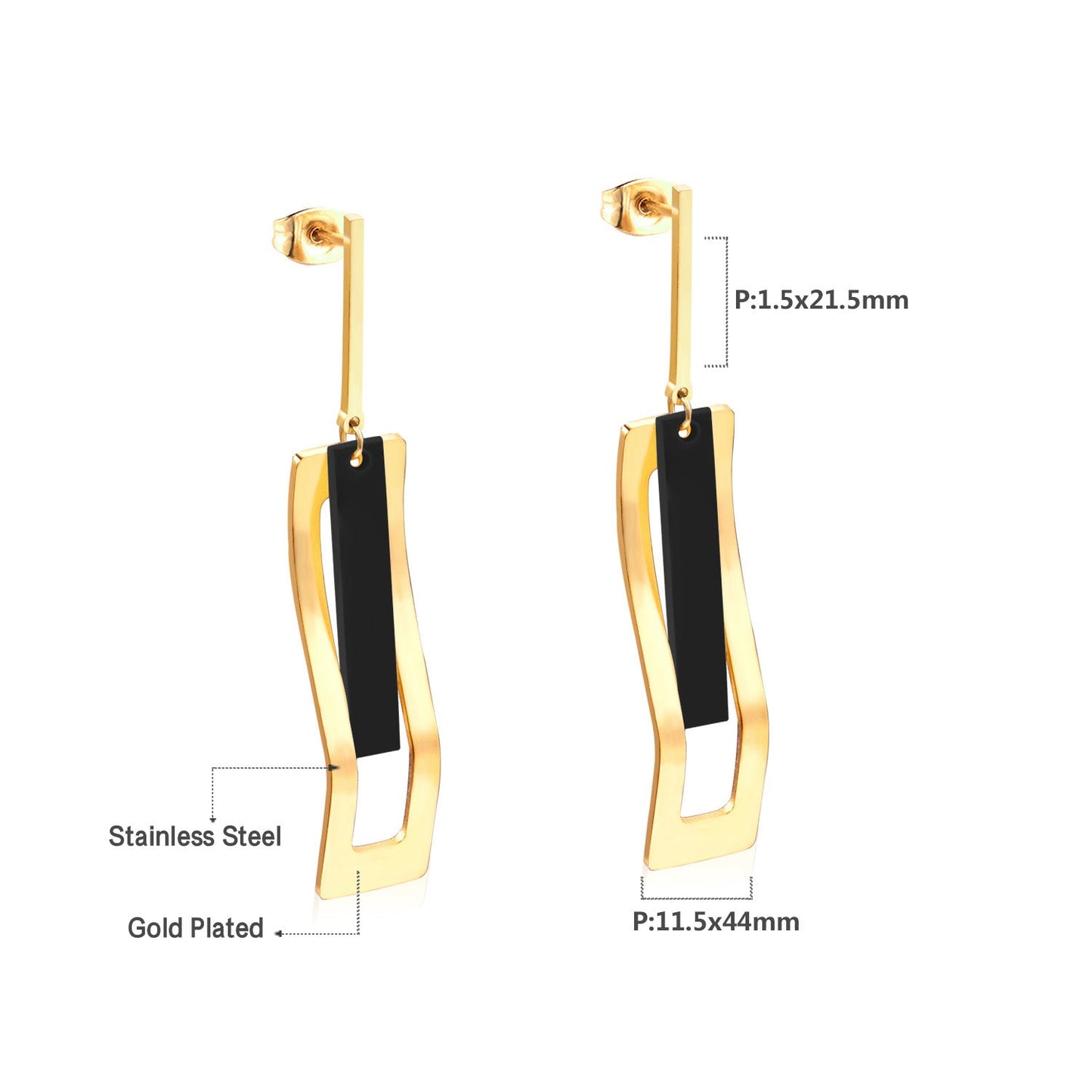 Gold with black - white shell cut earrings asonjewelry