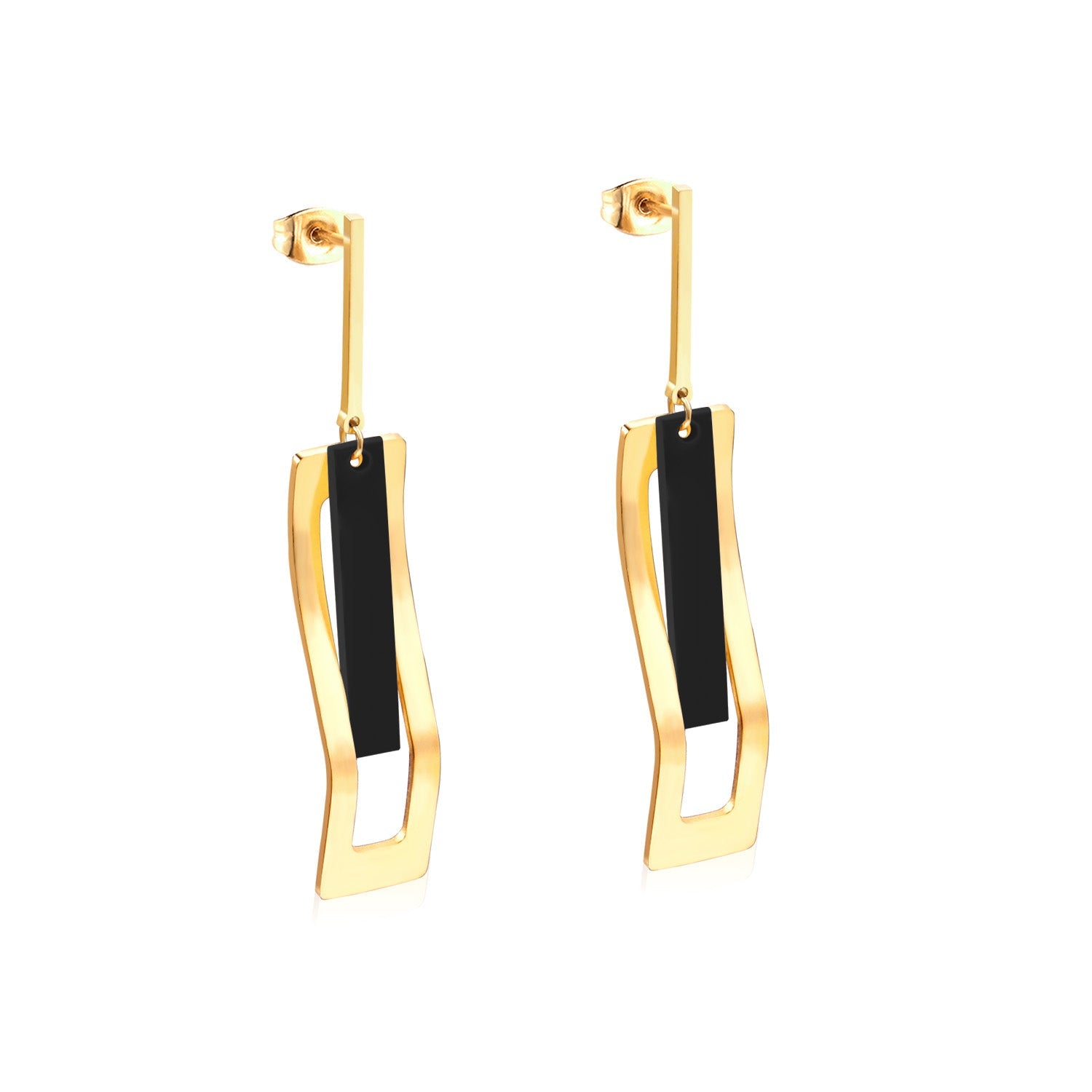 Gold with black - white shell cut earrings asonjewelry