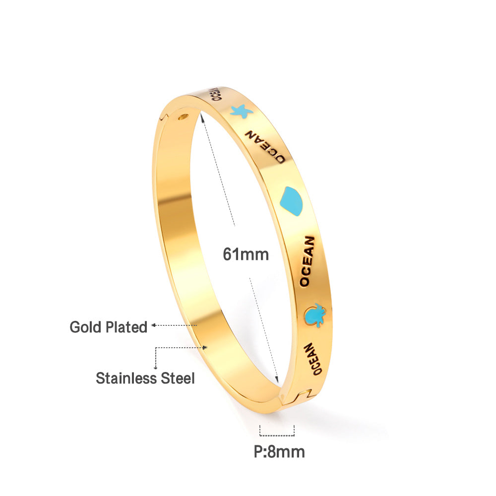 Hard bangle with blue scalloped dripping oils in a wide width asonjewelry