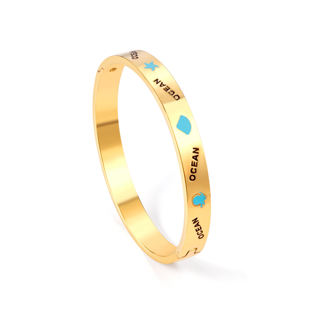 Hard bangle with blue scalloped dripping oils in a wide width asonjewelry