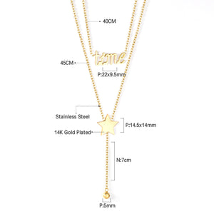 Gold color pentagram + letters pendant necklace 14K