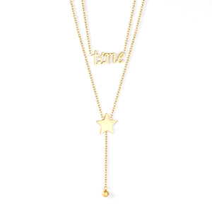 Gold color pentagram + letters pendant necklace 14K