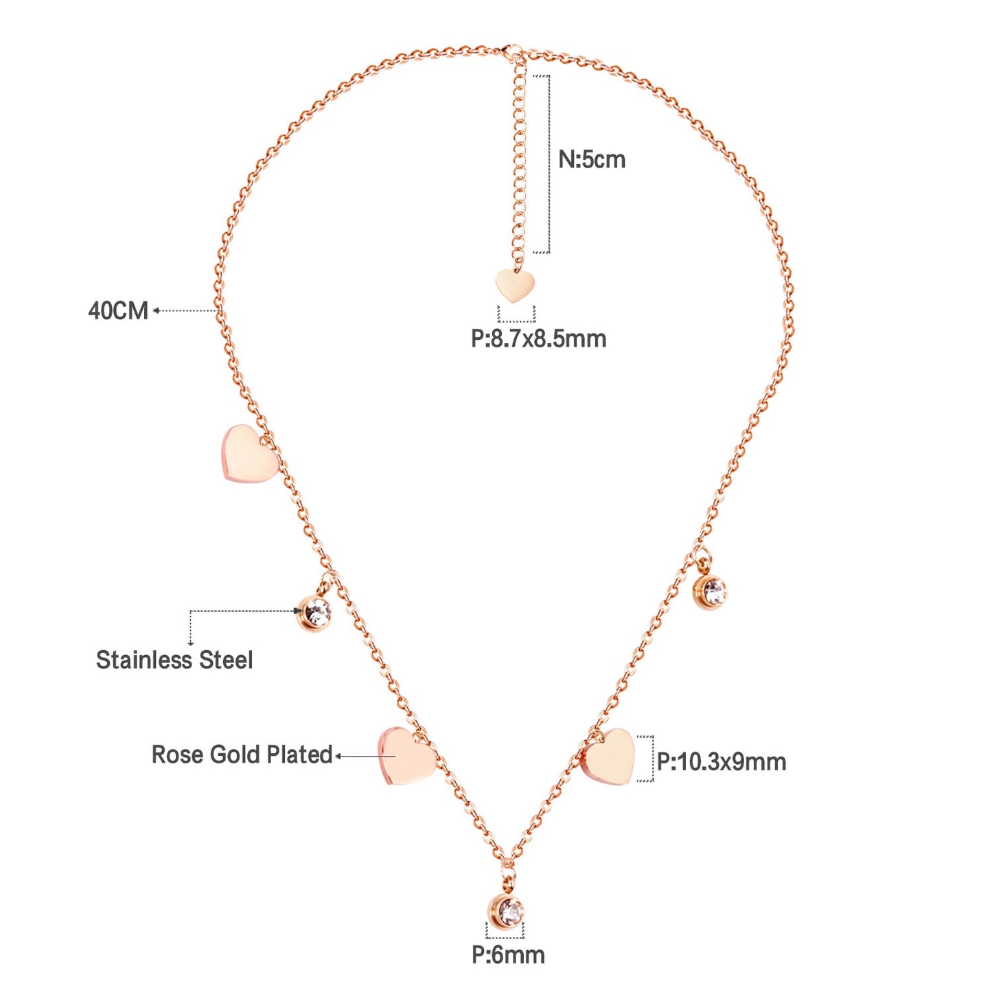 14K Rose Gold & Gold Multi Heart & Diamonds Pendant Necklace asonjewelry