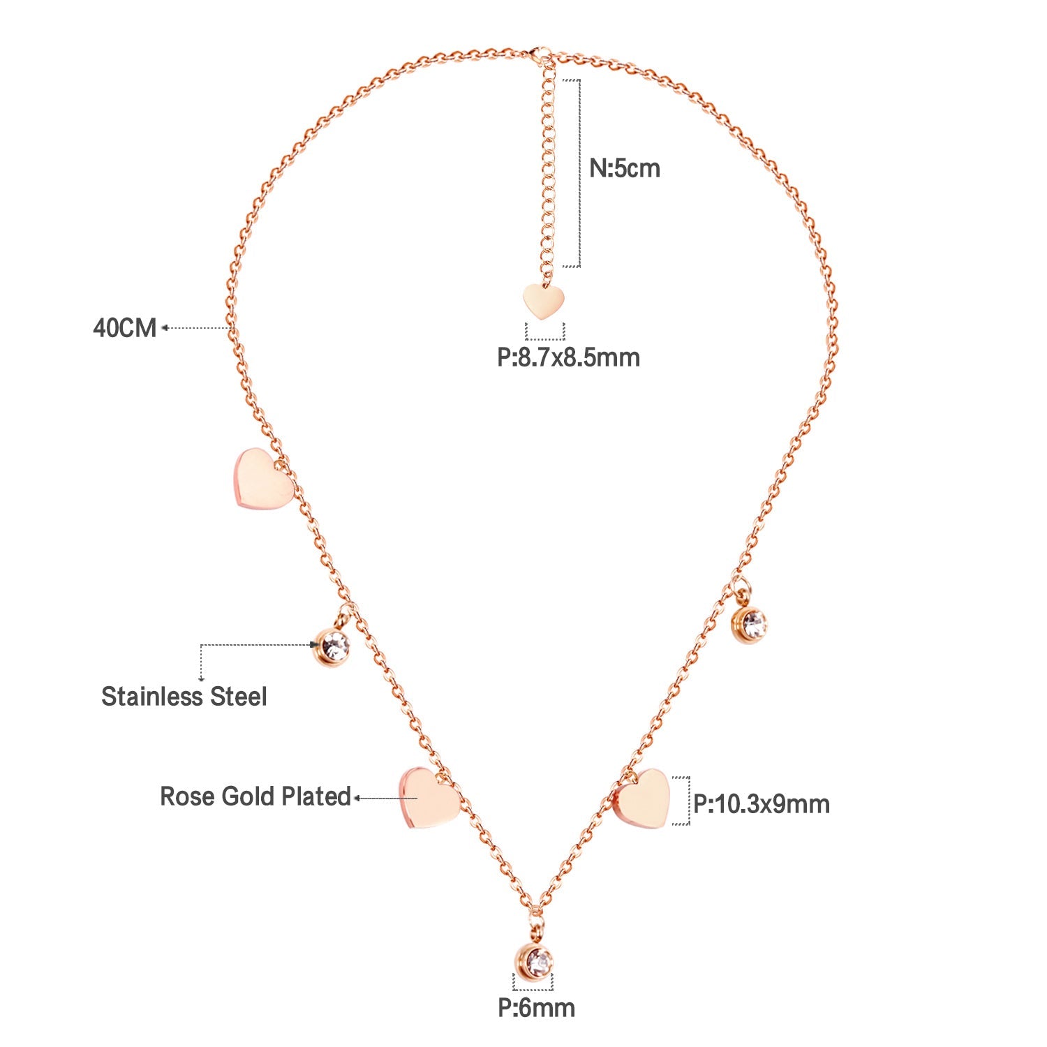 14K Rose Gold & Gold Multi Heart & Diamonds Pendant Necklace asonjewelry