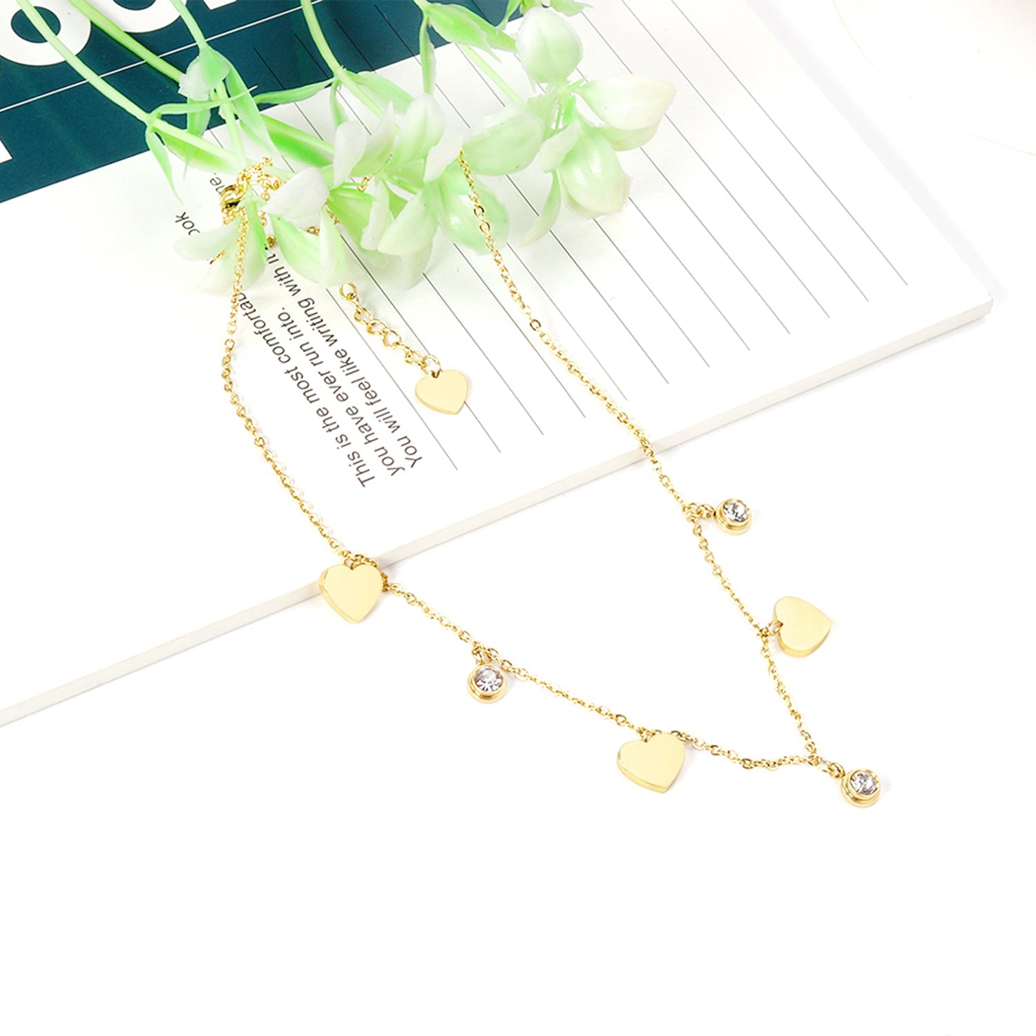 14K Rose Gold & Gold Multi Heart & Diamonds Pendant Necklace asonjewelry