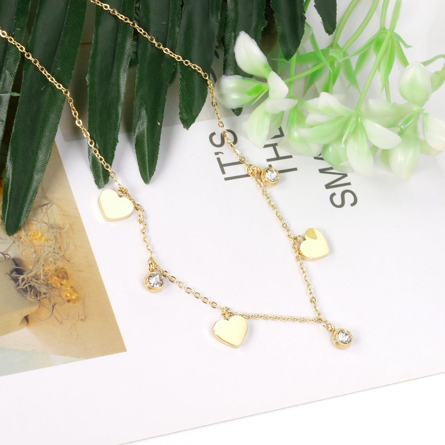 14K Rose Gold & Gold Multi Heart & Diamonds Pendant Necklace asonjewelry