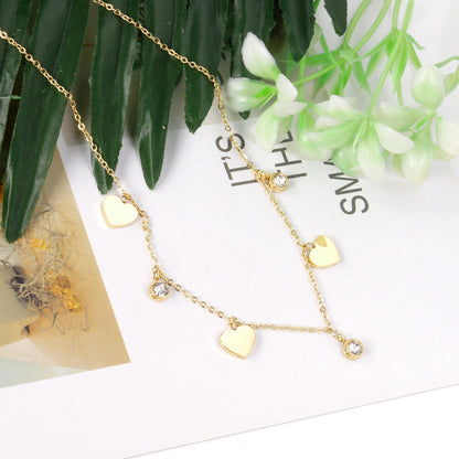 14K Rose Gold & Gold Multi Heart & Diamonds Pendant Necklace asonjewelry