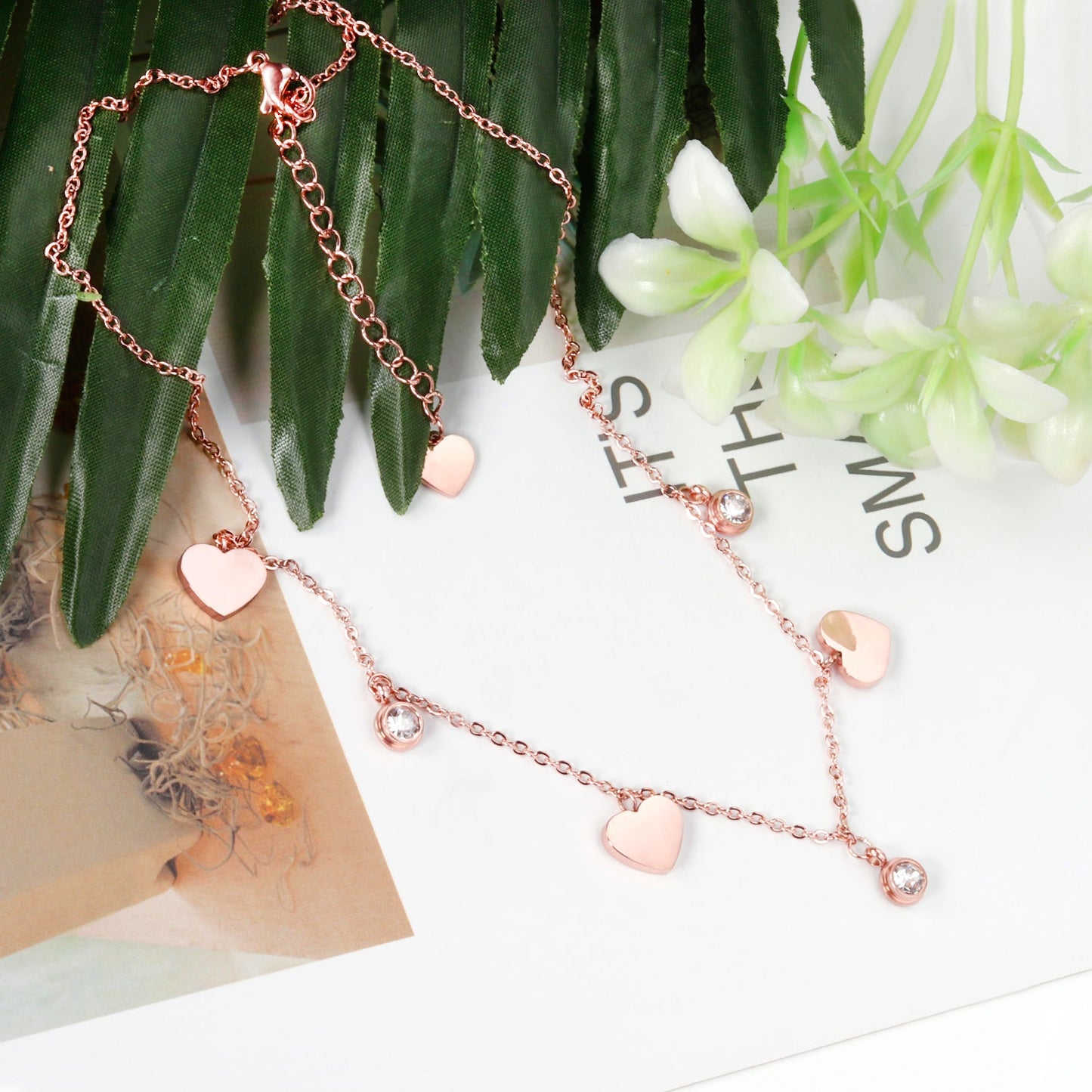 14K Rose Gold & Gold Multi Heart & Diamonds Pendant Necklace asonjewelry