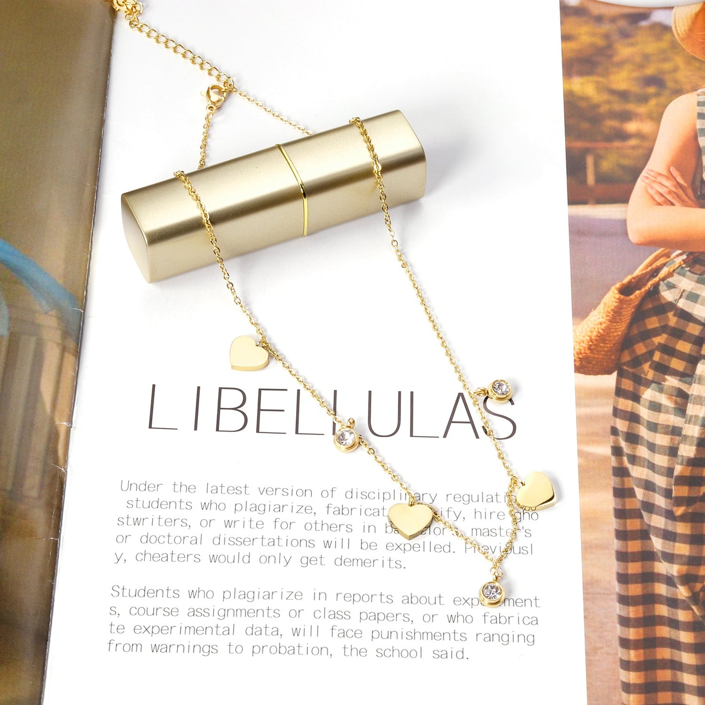 14K Rose Gold & Gold Multi Heart & Diamonds Pendant Necklace asonjewelry