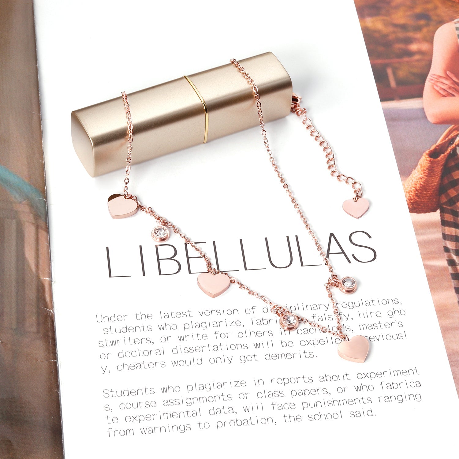 14K Rose Gold & Gold Multi Heart & Diamonds Pendant Necklace asonjewelry