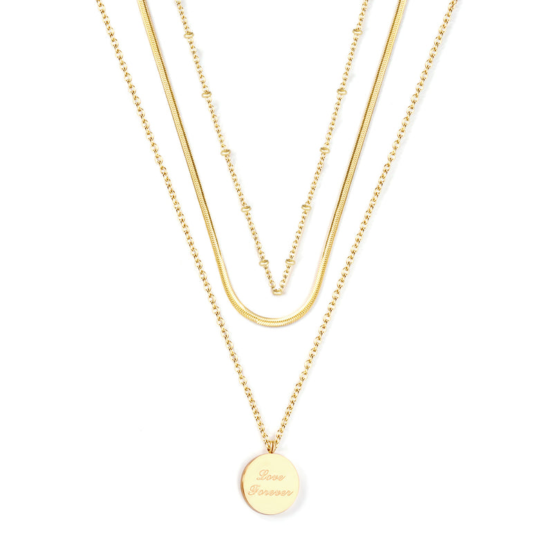 14K Gold & Rose Gold Triple Pendant Necklace 50+5cm