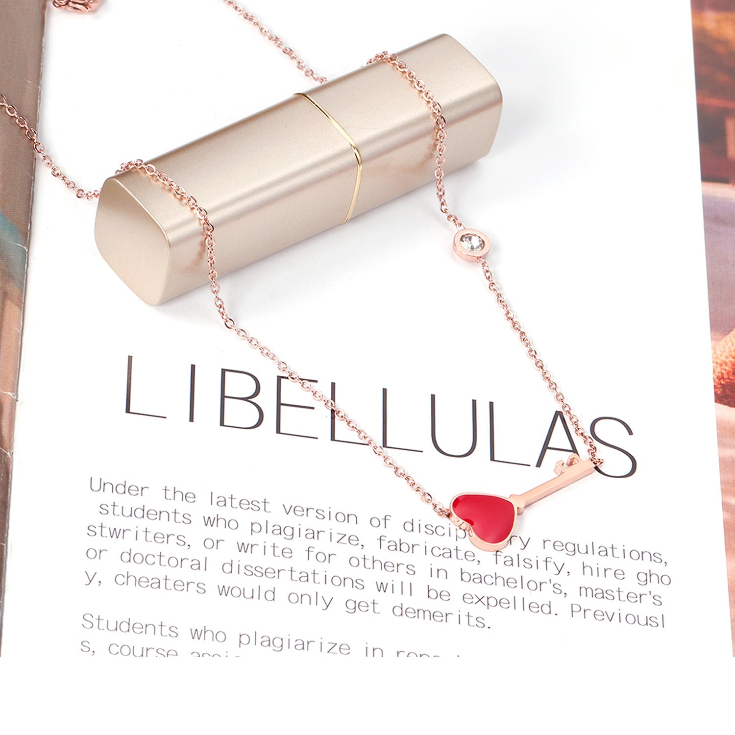 4K rose gold & gold color oil dripping red heart and key shape pendant necklace with diamonds asonjewelry