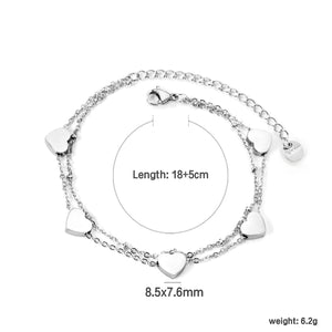 8.5*7.6mm heart accessories 18+18+5.5cm end chain+6mm round tag double chain double chain bracelet steel color
