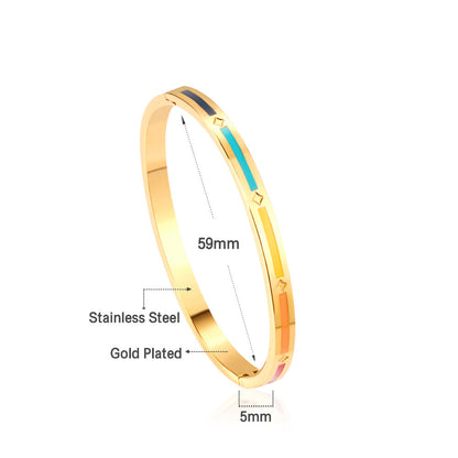 Hard bracelet with rectangles in different colors with oil drops on the surface asonjewelry