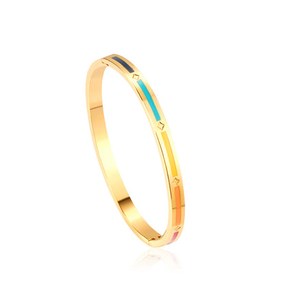 Hard bracelet with rectangles in different colors with oil drops on the surface asonjewelry