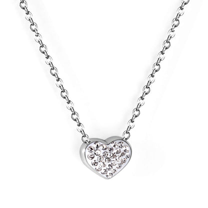 Heart pendant necklace with white diamonds 40+5cm steel color asonjewelry