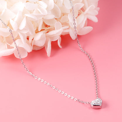 Heart pendant necklace with white diamonds 40+5cm steel color asonjewelry