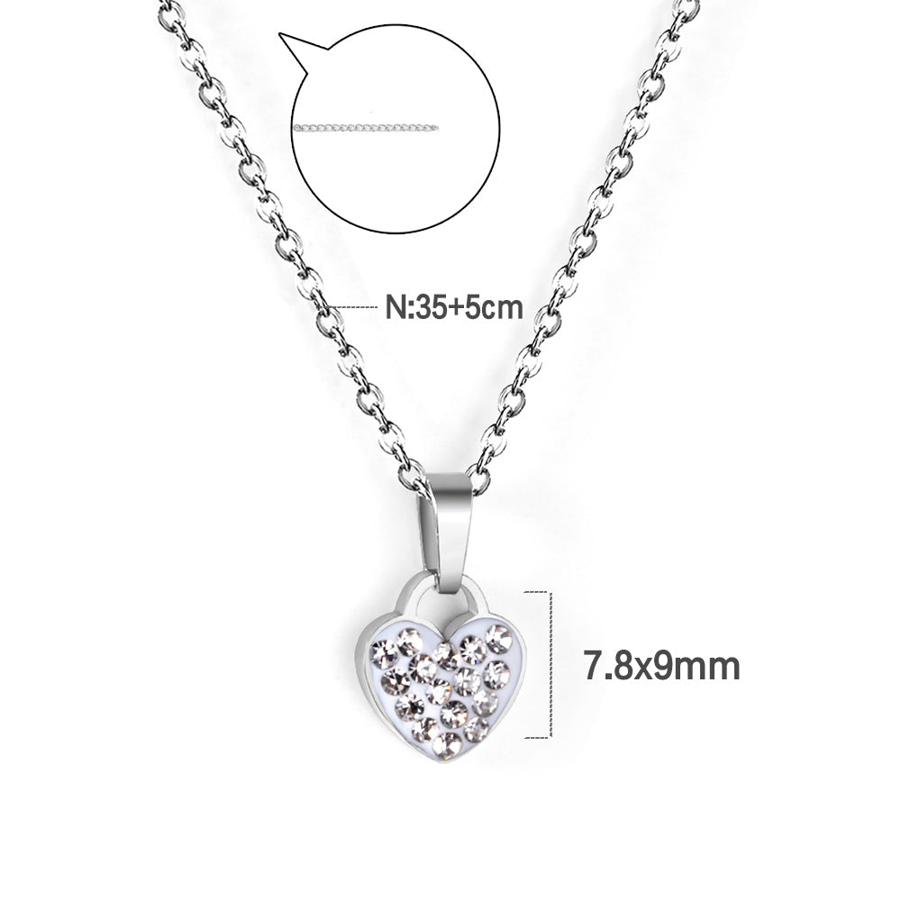 Heart pendant necklace with white diamonds 35+5cm steel color asonjewelry