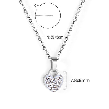 Heart pendant necklace with white diamonds 35+5cm steel color asonjewelry