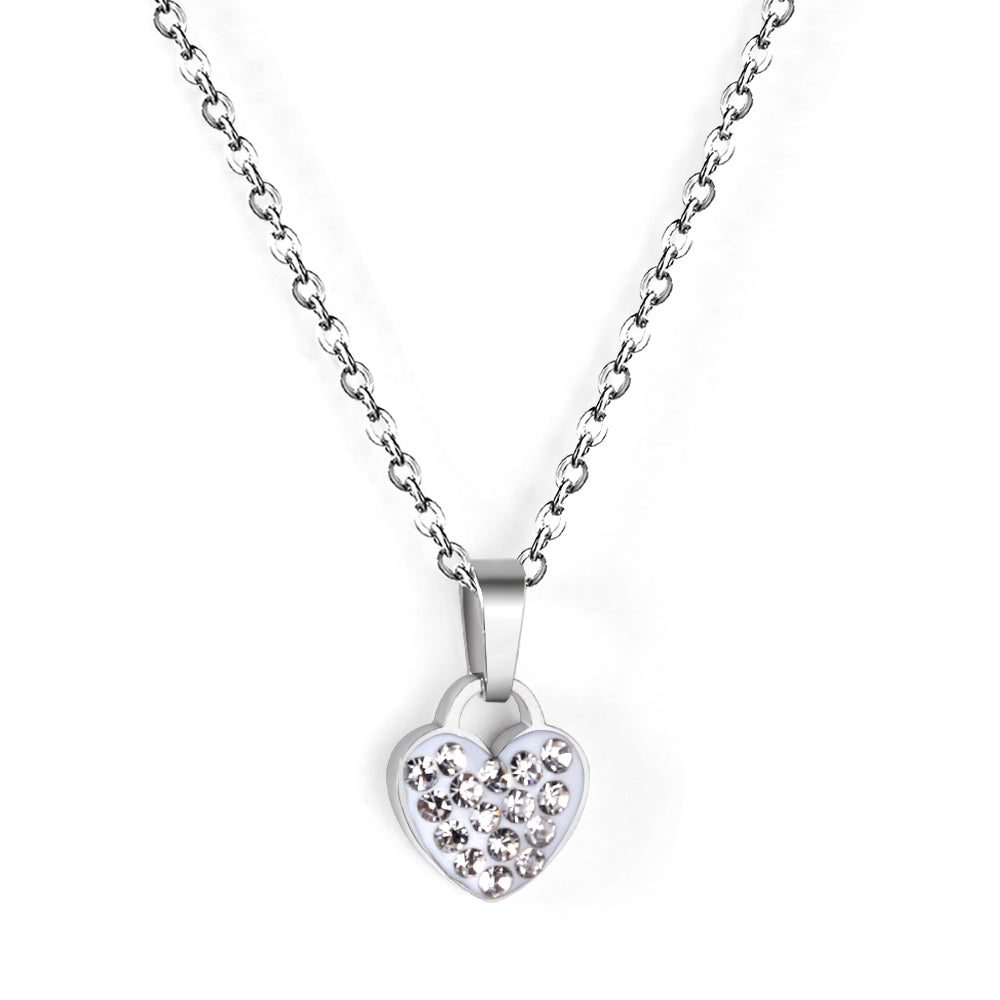 Heart pendant necklace with white diamonds 35+5cm steel color asonjewelry