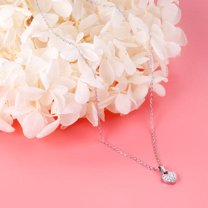 Heart pendant necklace with white diamonds 35+5cm steel color asonjewelry