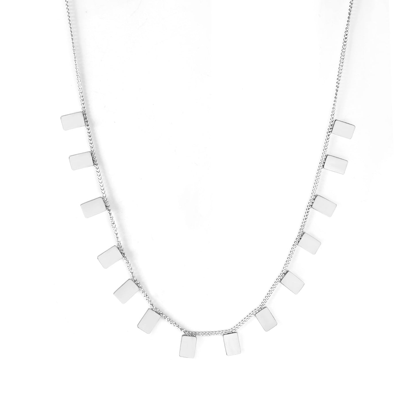 0.3 Side Chain 40+5cm Welded 14pcs 4*6 Rectangle Necklace Gold & Steel Color Glossy asonjewelry