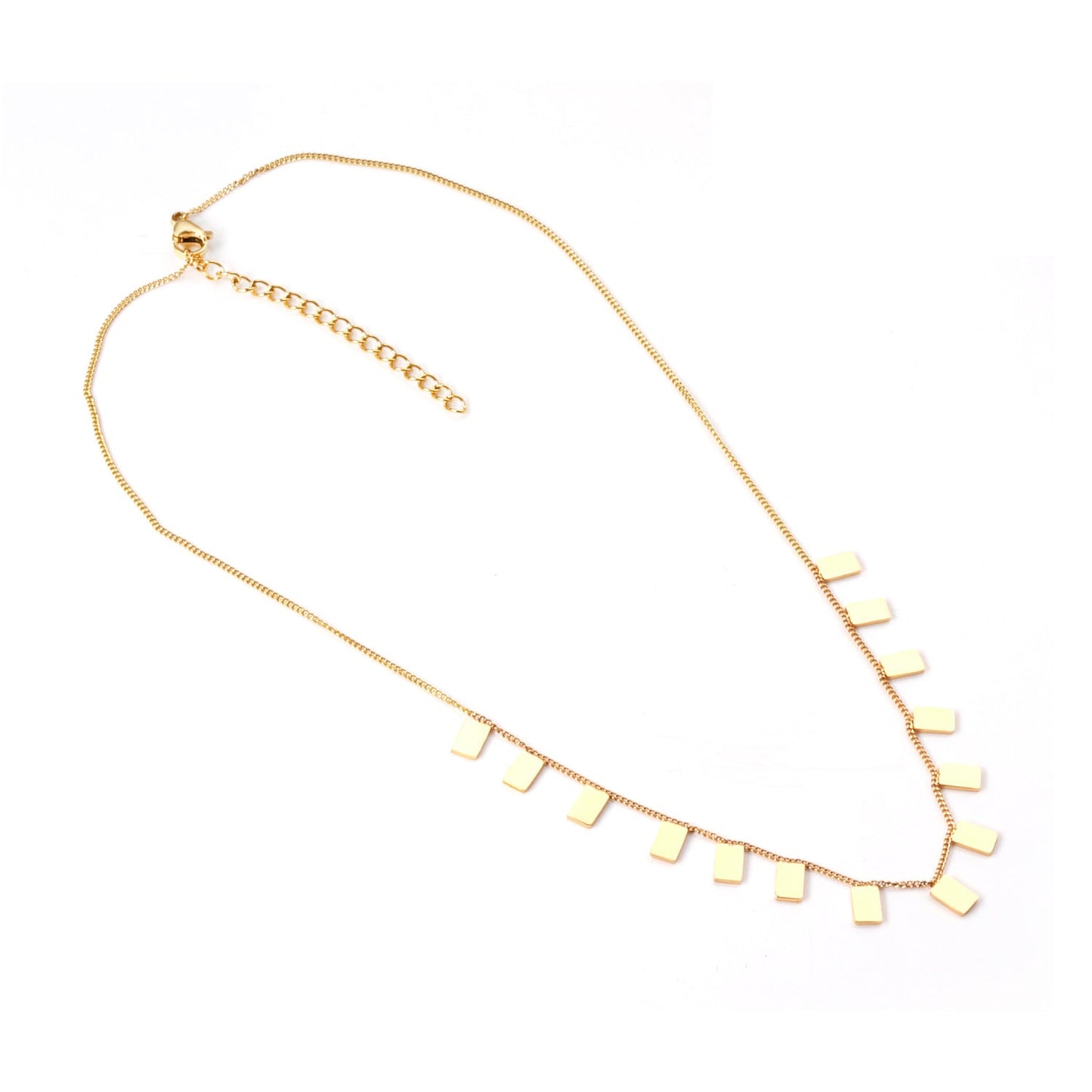0.3 Side Chain 40+5cm Welded 14pcs 4*6 Rectangle Necklace Gold & Steel Color Glossy asonjewelry