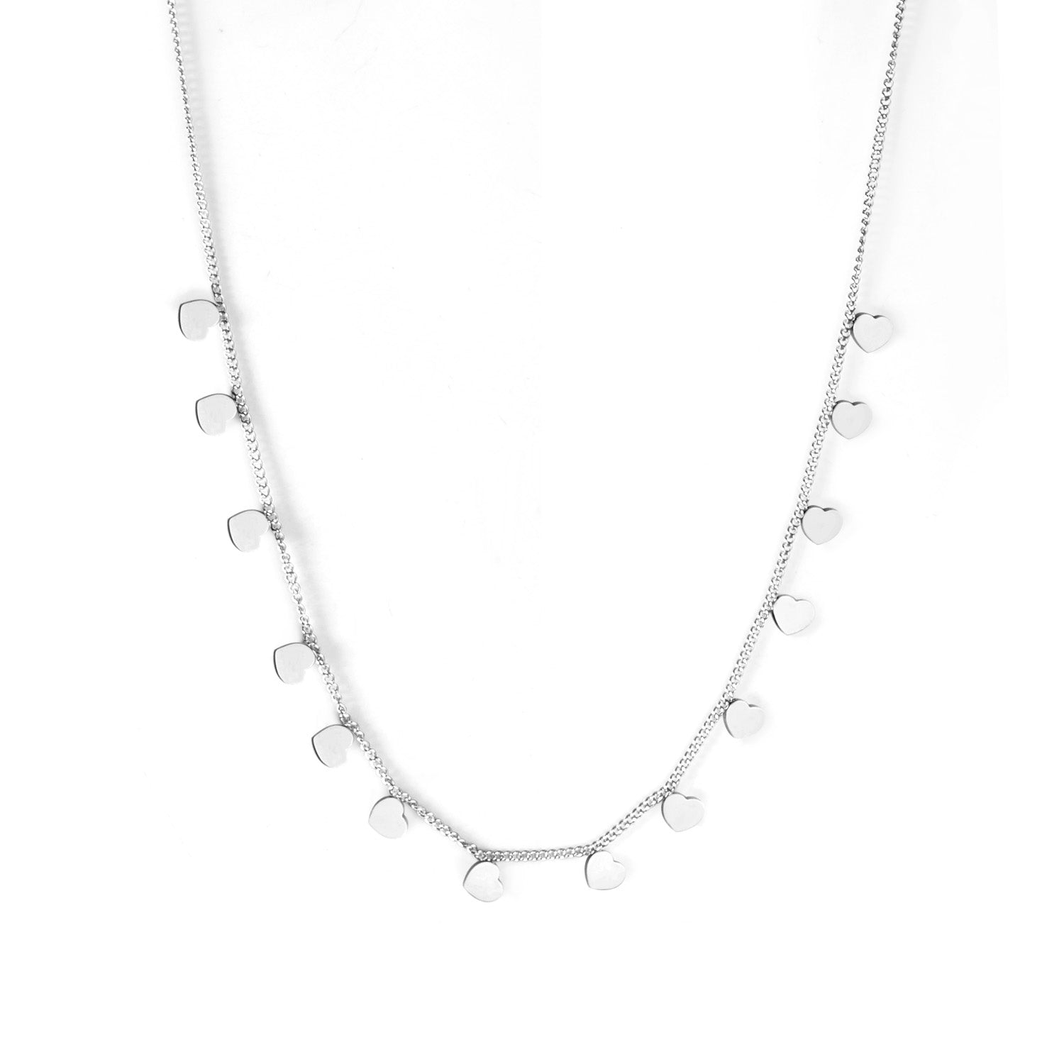 0.3 Side chain 40+5cm soldered 14pcs 4mm peach heart necklace gold & steel color glossy asonjewelry