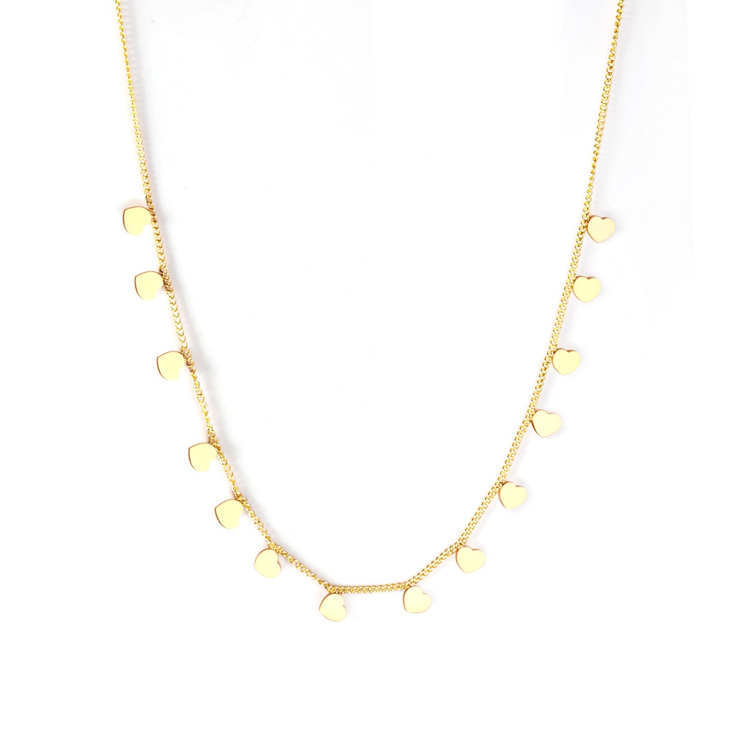 0.3 Side chain 40+5cm soldered 14pcs 4mm peach heart necklace gold & steel color glossy asonjewelry