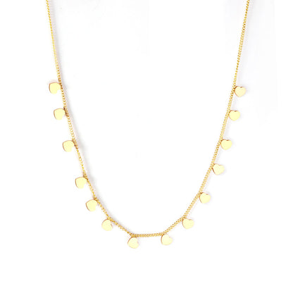 0.3 Side chain 40+5cm soldered 14pcs 4mm peach heart necklace gold & steel color glossy asonjewelry