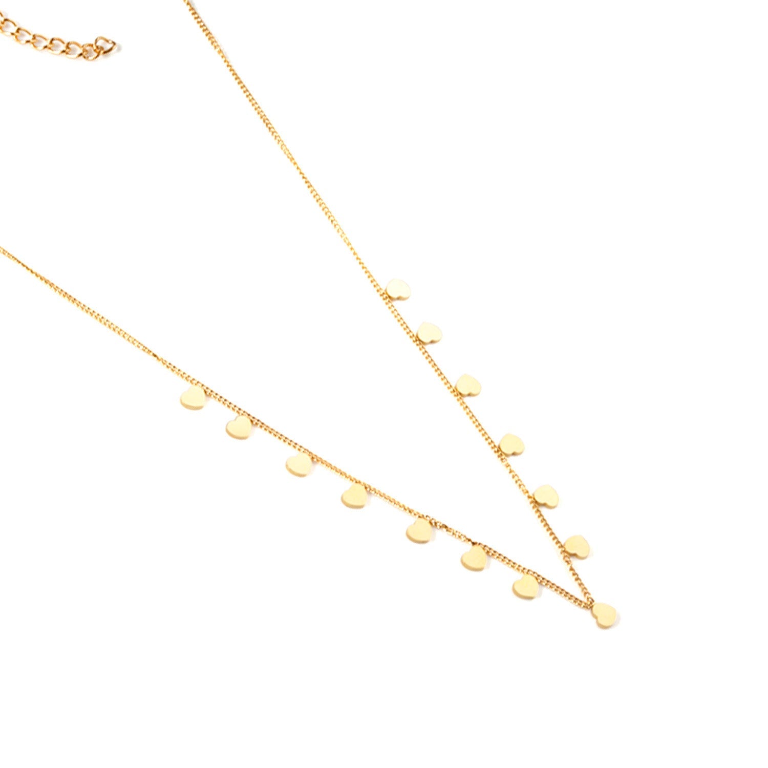 0.3 Side chain 40+5cm soldered 14pcs 4mm peach heart necklace gold & steel color glossy asonjewelry