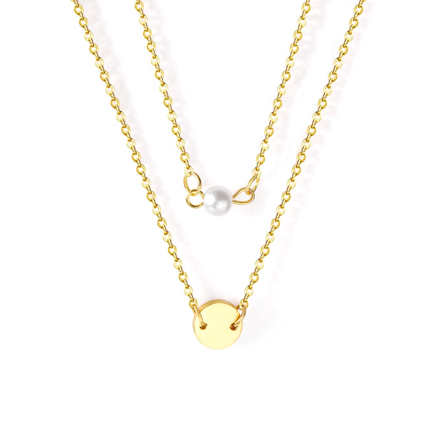 Double Necklace Round 10mm+6mm White Plastic Round Pearls Gold Color asonjewelry