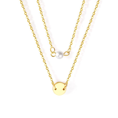 Double Necklace Round 10mm+6mm White Plastic Round Pearls Gold Color asonjewelry