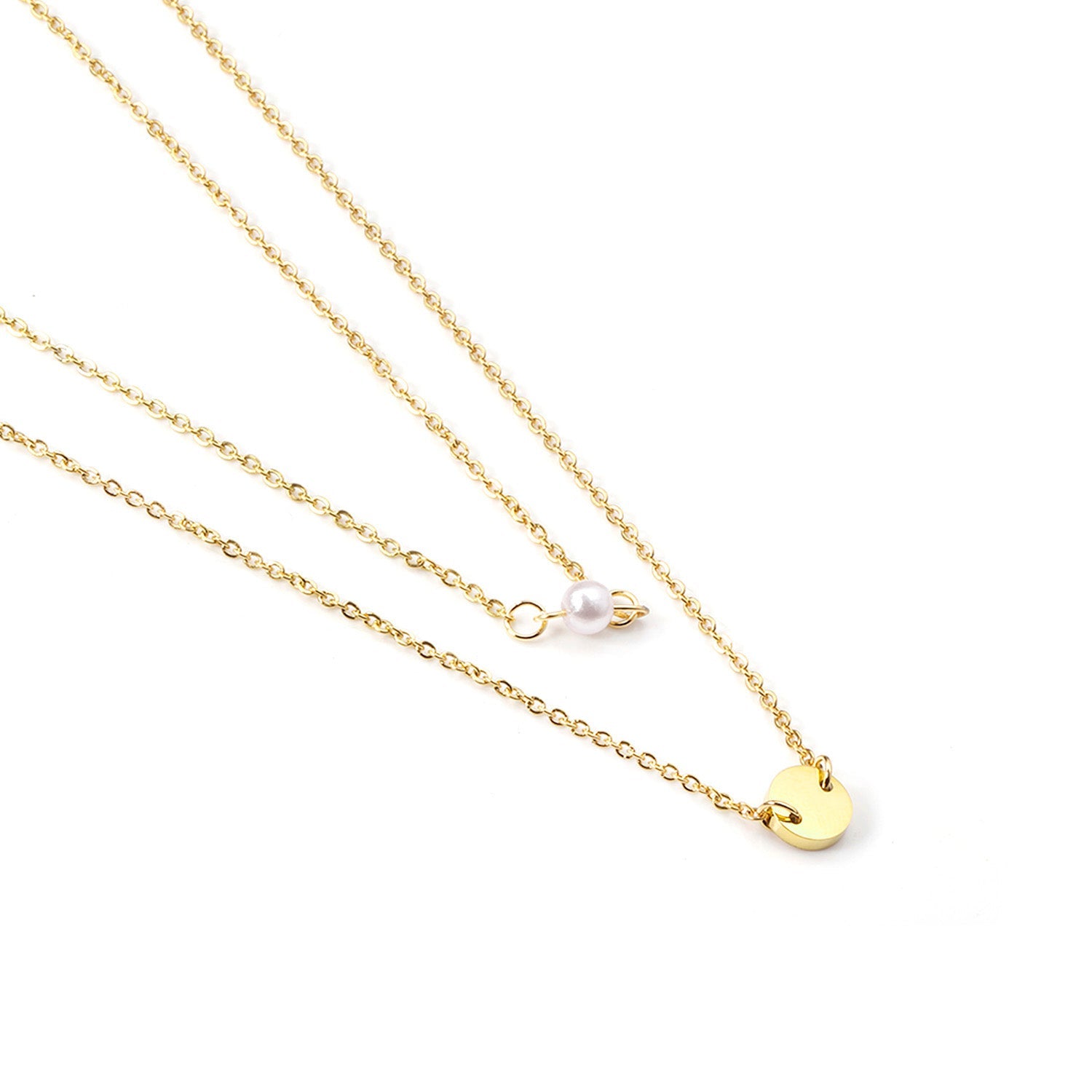 Double Necklace Round 10mm+6mm White Plastic Round Pearls Gold Color asonjewelry