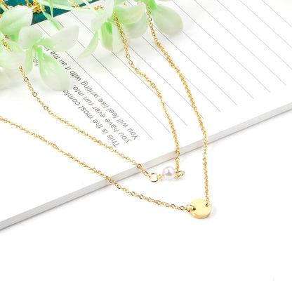 Double Necklace Round 10mm+6mm White Plastic Round Pearls Gold Color asonjewelry