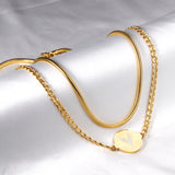 Round Pendant + Matching Chain 45+43+5cm Golden