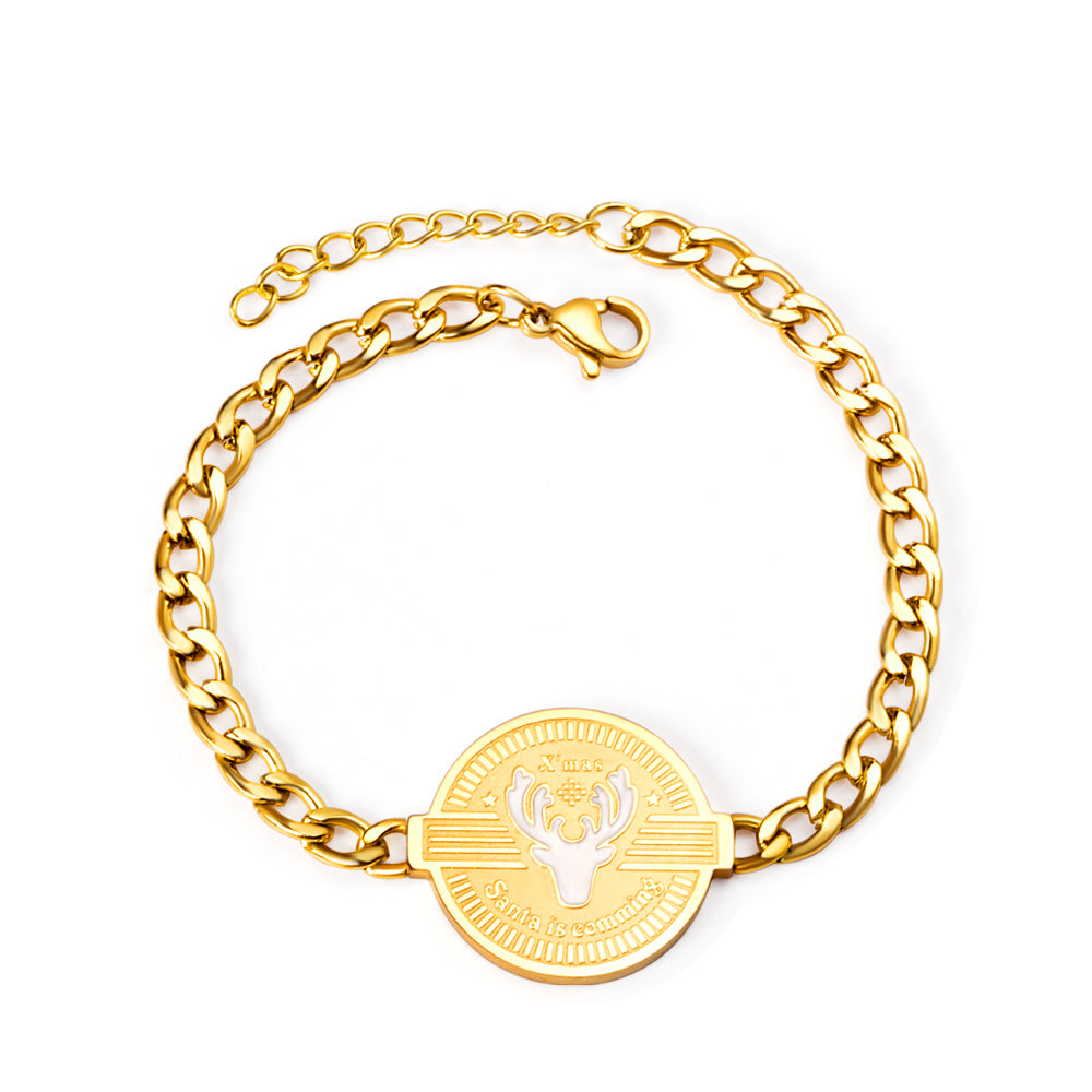 Round Plum Deer Accessory Bracelet 16+3cm Golden asonjewelry