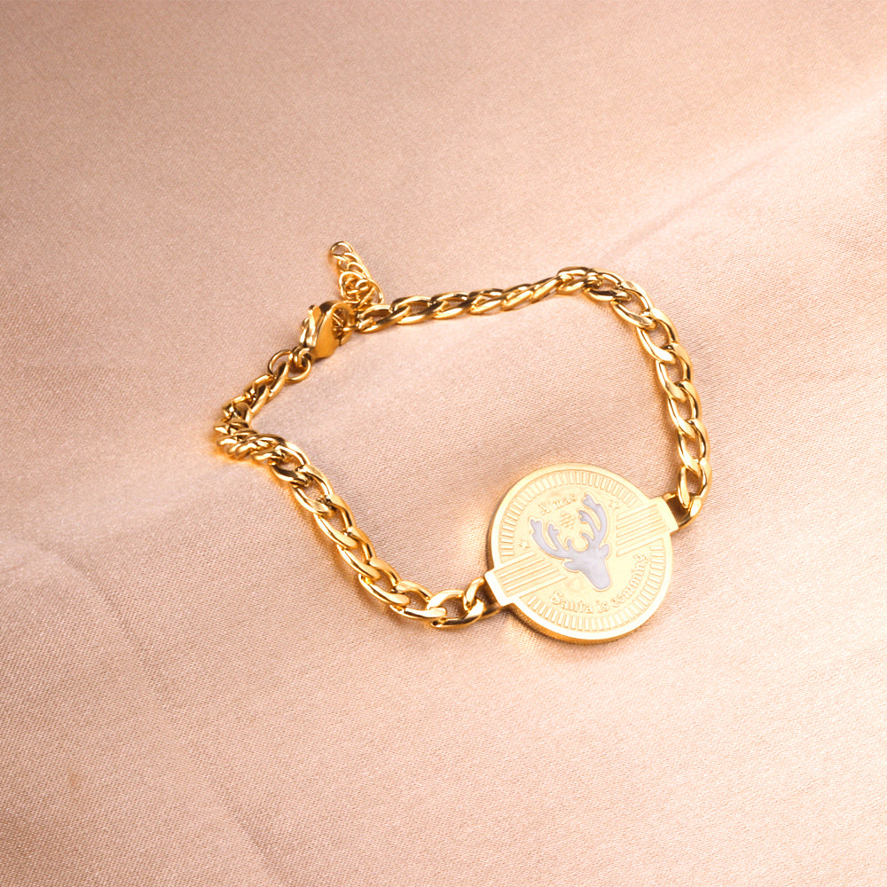 Round Plum Deer Accessory Bracelet 16+3cm Golden asonjewelry