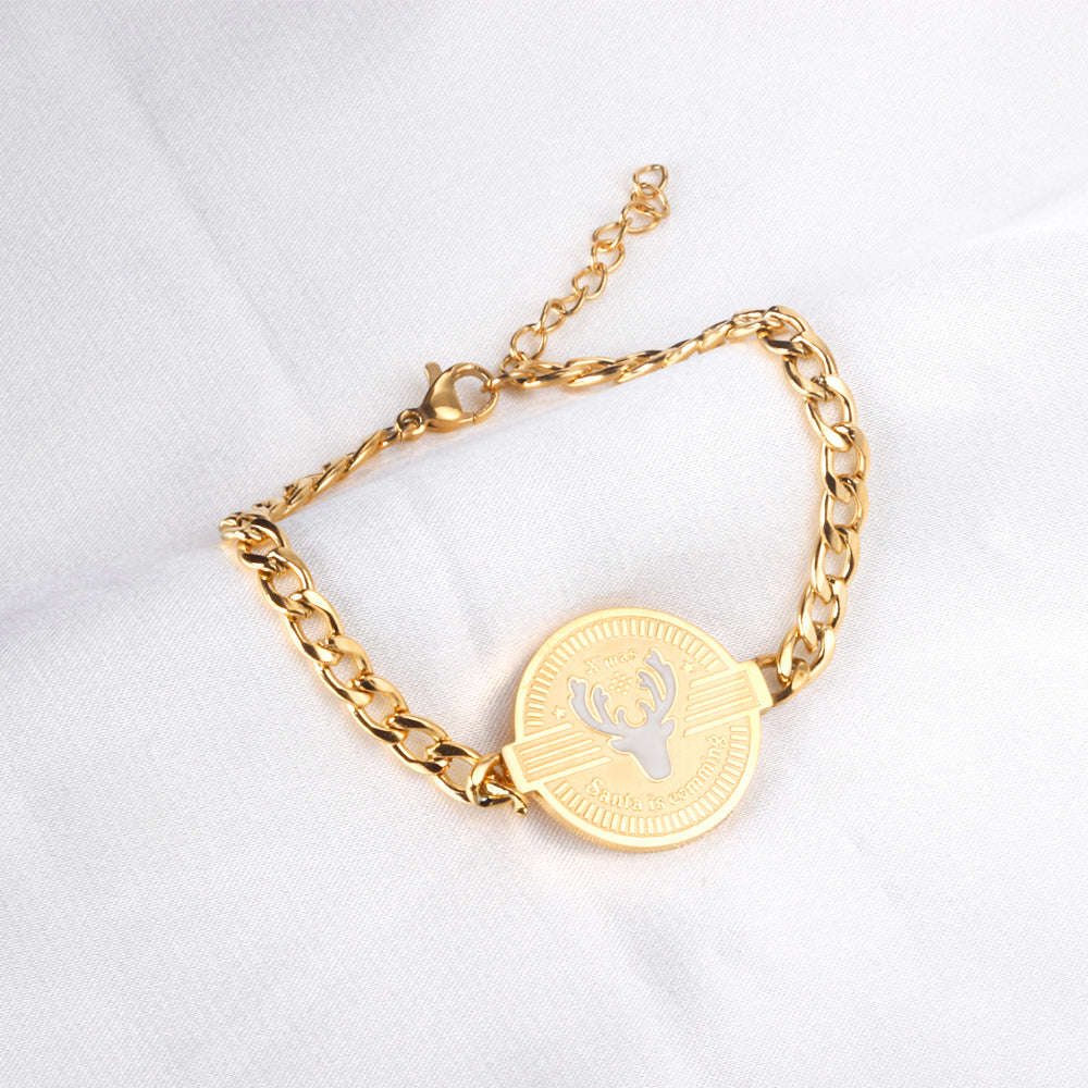 Round Plum Deer Accessory Bracelet 16+3cm Golden asonjewelry