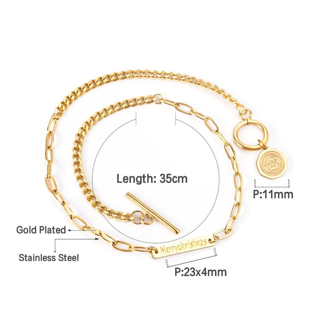 Rectangular + round accessories bracelet 35cm gold asonjewelry