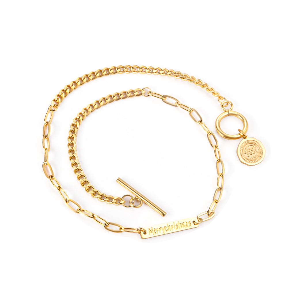 Rectangular + round accessories bracelet 35cm gold asonjewelry