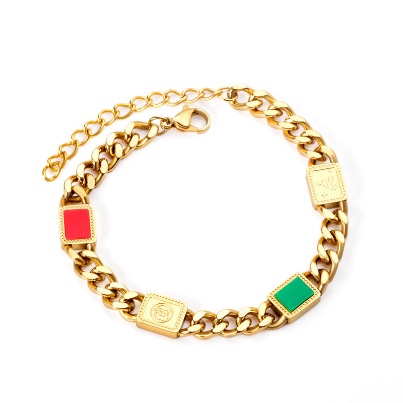 Rectangle Mixed Color Accessory Bracelet 17+5cm Golden