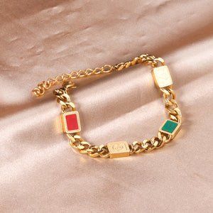 Rectangle Mixed Color Accessory Bracelet 17+5cm Golden